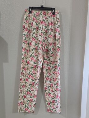 Vintage Herman Geist Floral Straight-Leg Pant Trousers in Pink Cottage Garden
